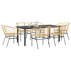 5 Piece Garden Dining Set Poly Rattan Glass Brown 200 cm 100 cm 6