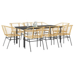 5 Piece Garden Dining Set Poly Rattan Glass Brown 200 cm 100 cm 8