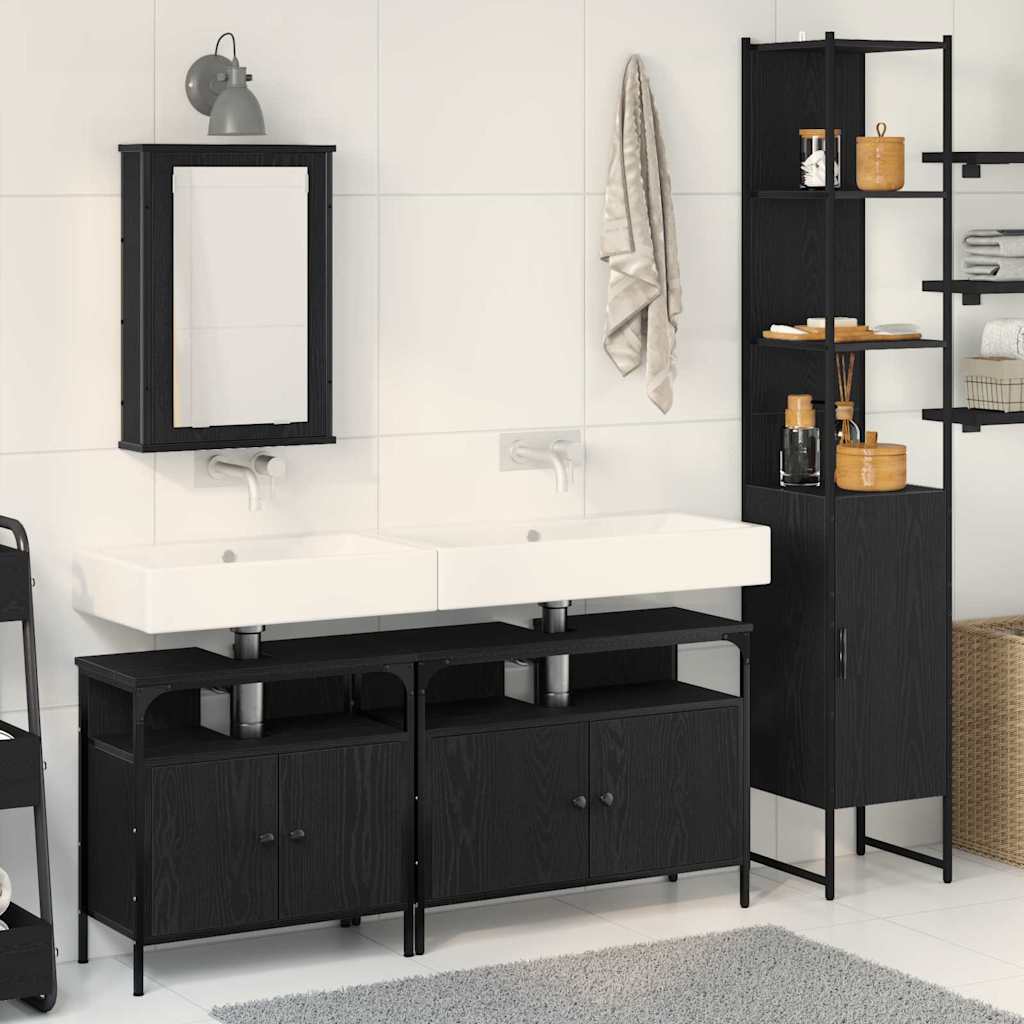 Bathroom Furniture Set 4 pcs Engineered Wood Black oak