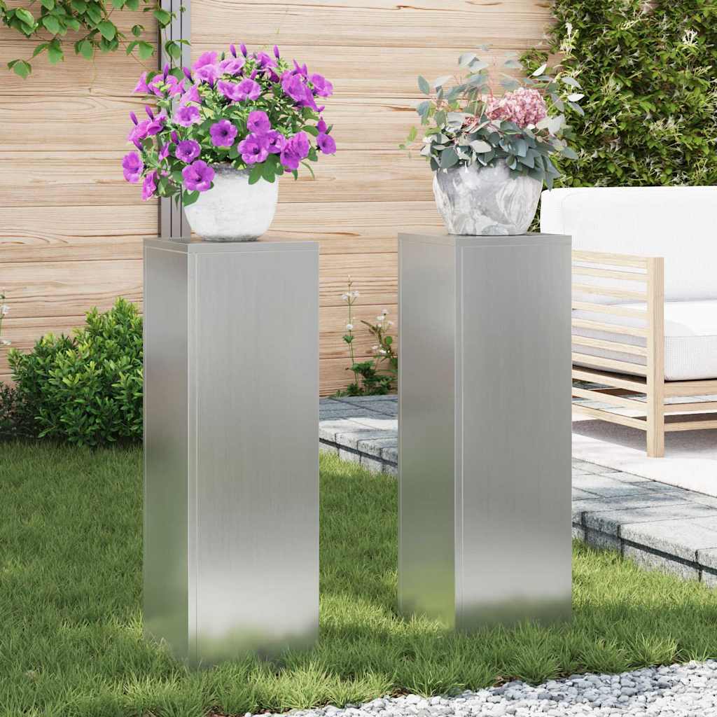 Plant Stand Silver 30 x 30 x 40 cm Steel Galvanised Steel 2x (24 x 24 x 75 cm)