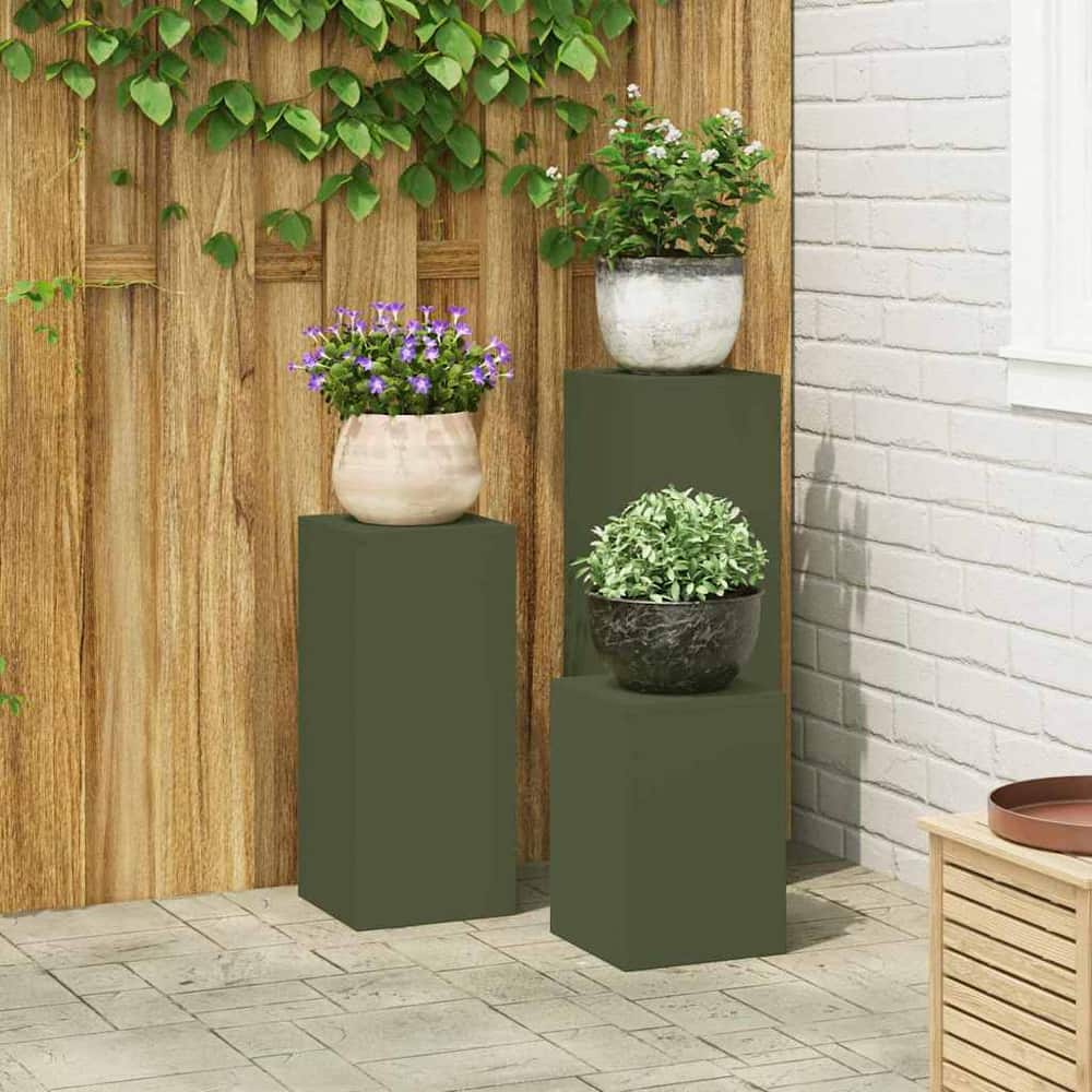 Plant Stand 2 pcs 30 x 30 x 40 cm Steel Olive Green 3x (24 x 24 x 35/55/75 cm)