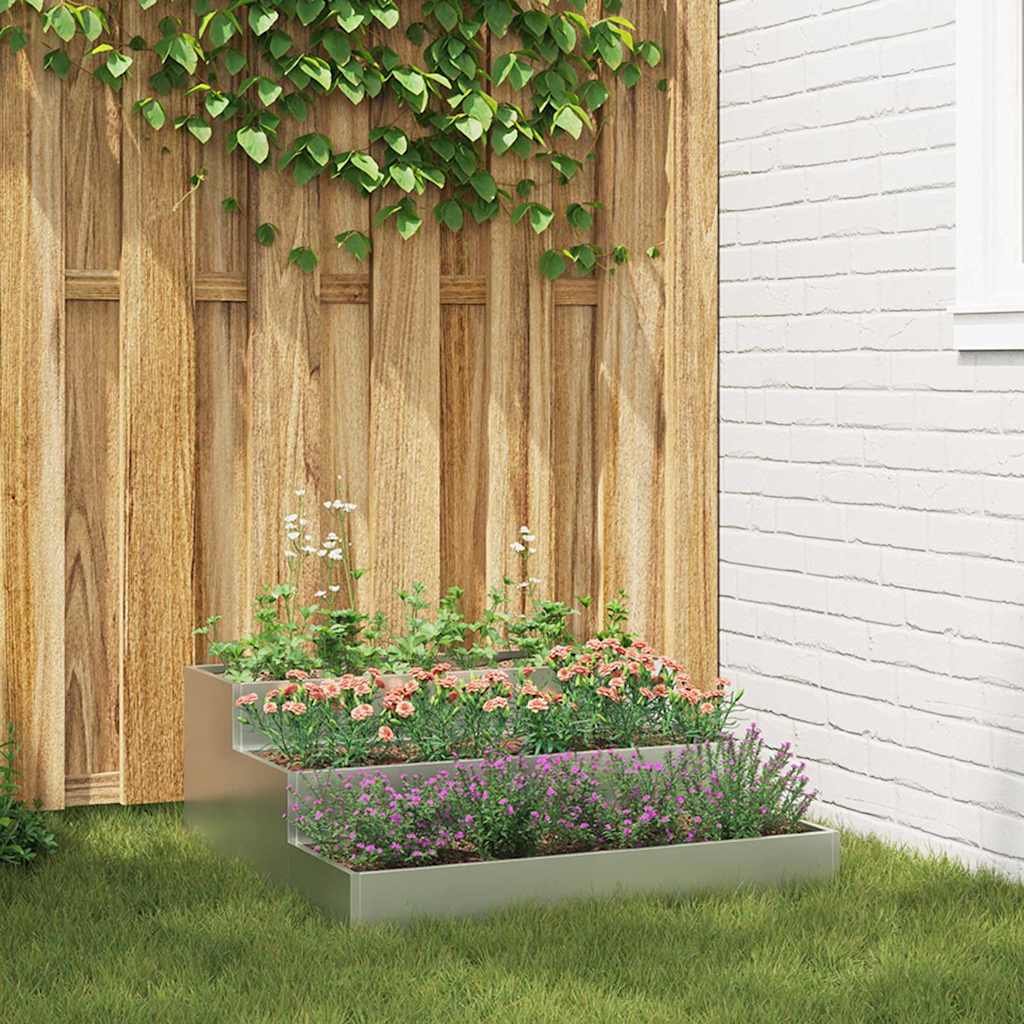 vidaXL Garden Planter Silver 90 x 90 x 35 cm Galvanised Steel 1