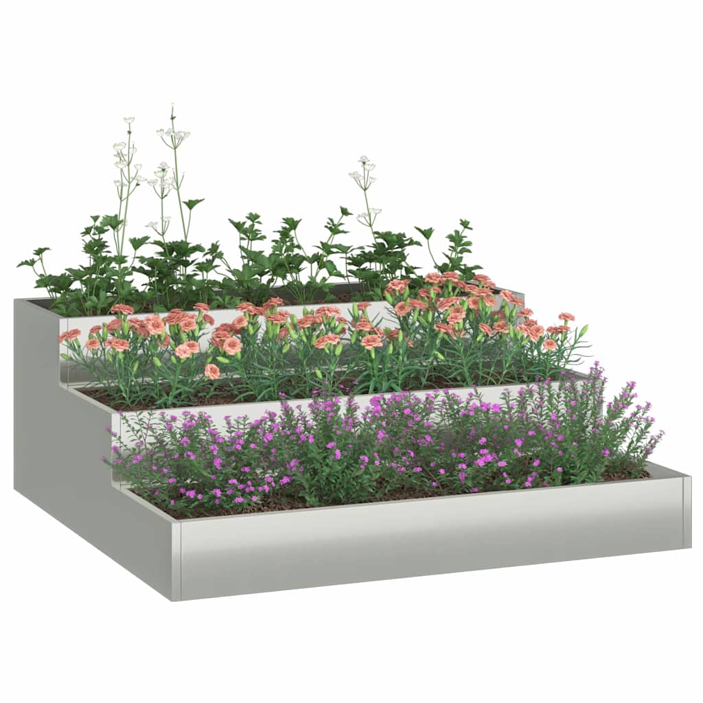 vidaXL Garden Planter Silver 90 x 90 x 35 cm Galvanised Steel 3