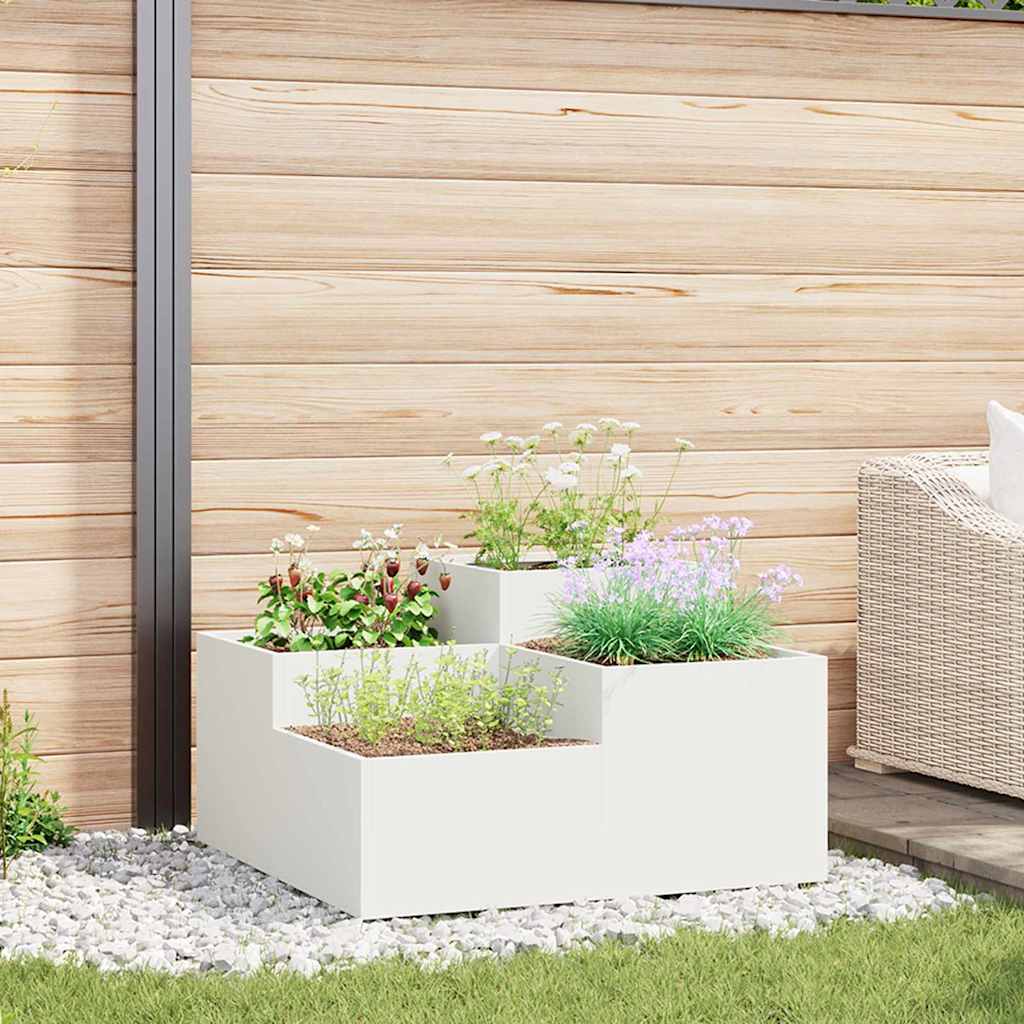 Garden Planter Steel Width 100 cm White 48 cm