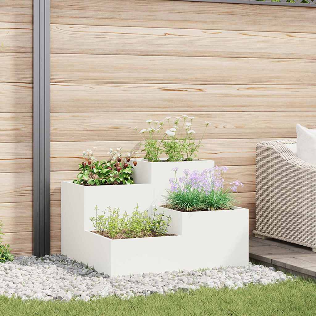 Garden Planter Steel Width 100 cm White 60 cm
