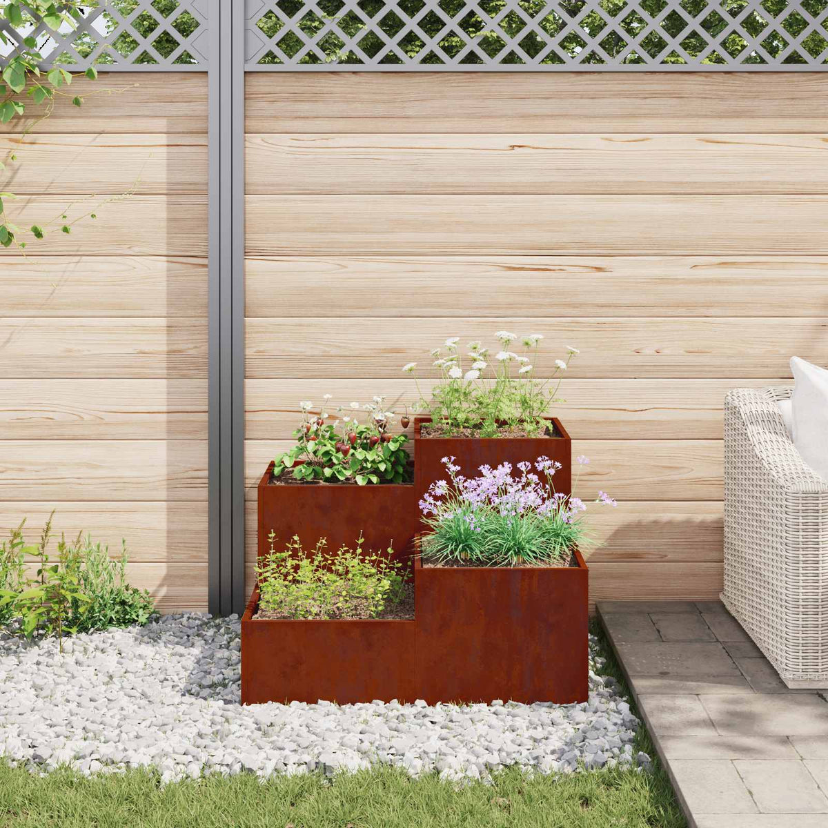 Garden Planter Steel Width 100 cm Weathering steel 60 cm