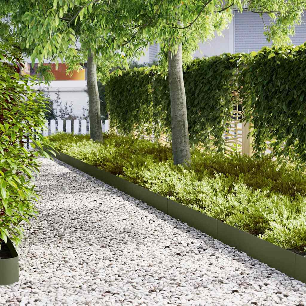 Lawn Edging 100 x 0.05 x 20 cm Cold Rolled Steel 100 x 20 cm 10 pcs Olive green