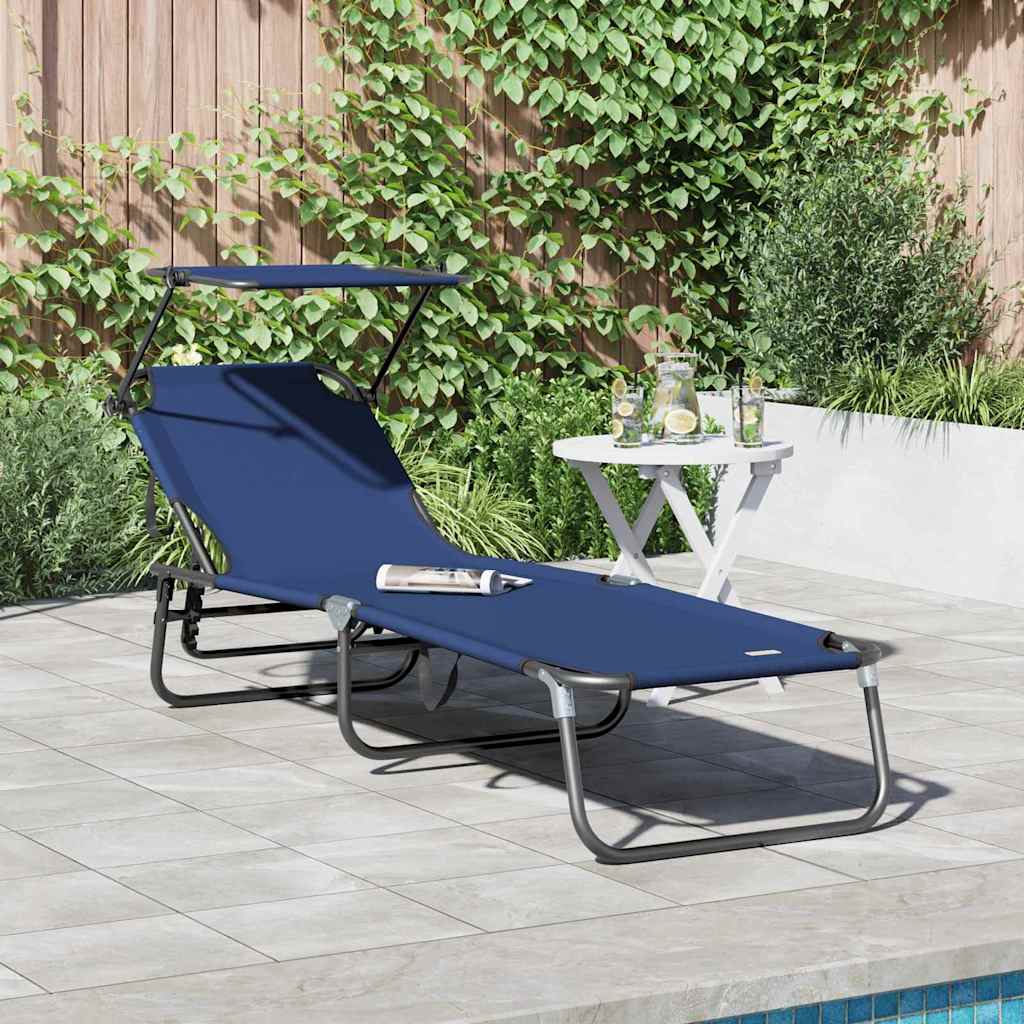 Folding Sun Lounger Oxford Blue 1