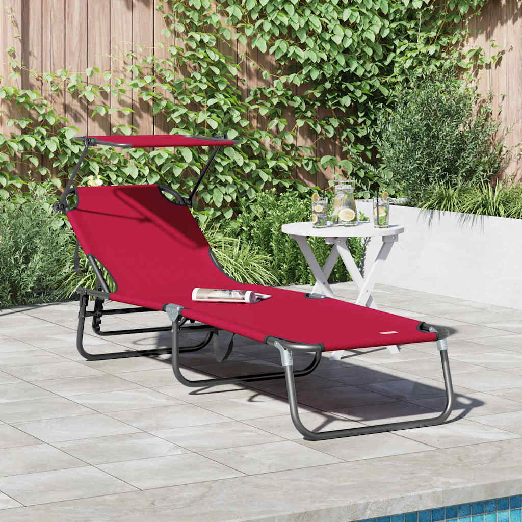 Folding Sun Lounger Oxford Red 1