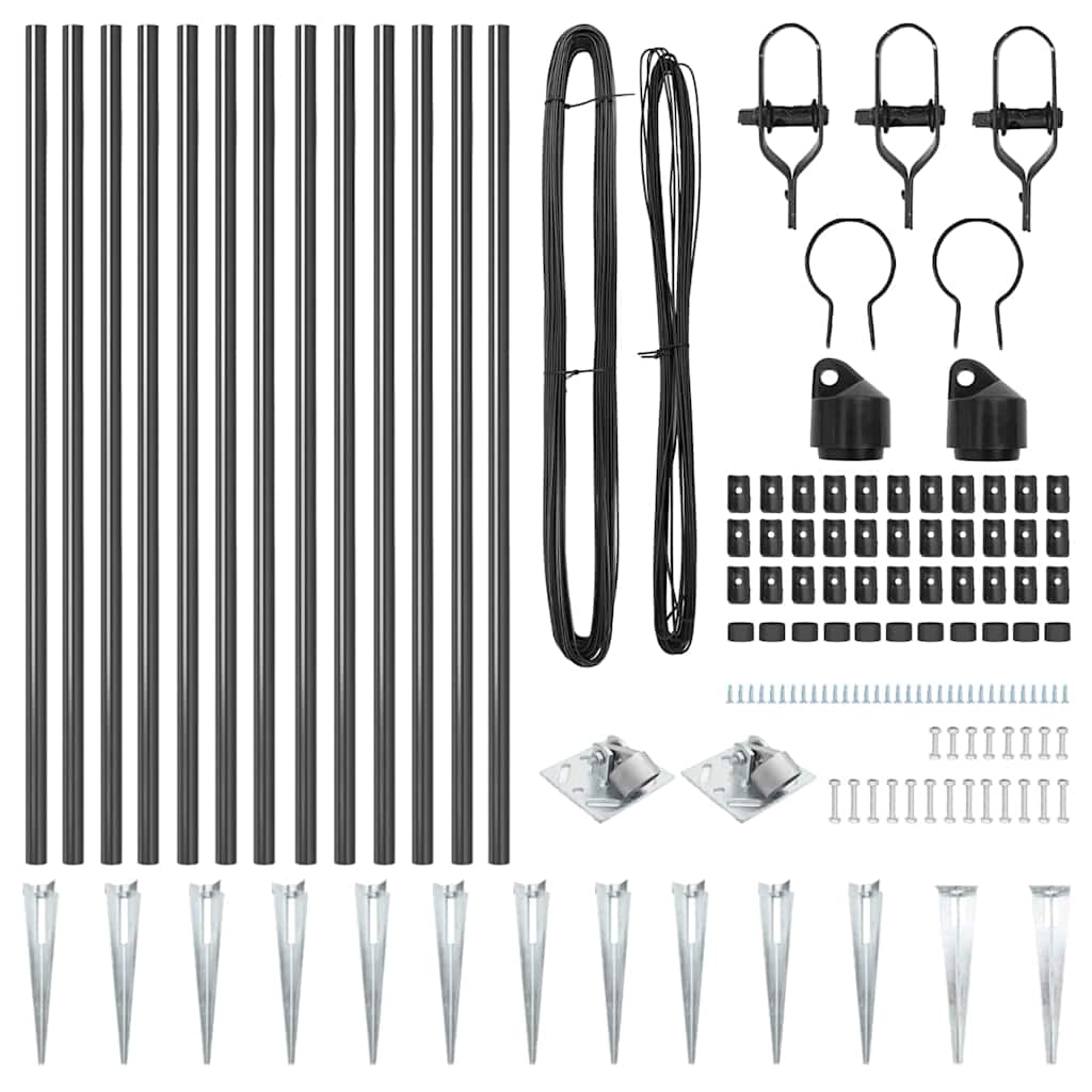 Ground Spike Fence Post 13 pcs Powder-Coated Steel Grey 13x Spike Post 45 cm