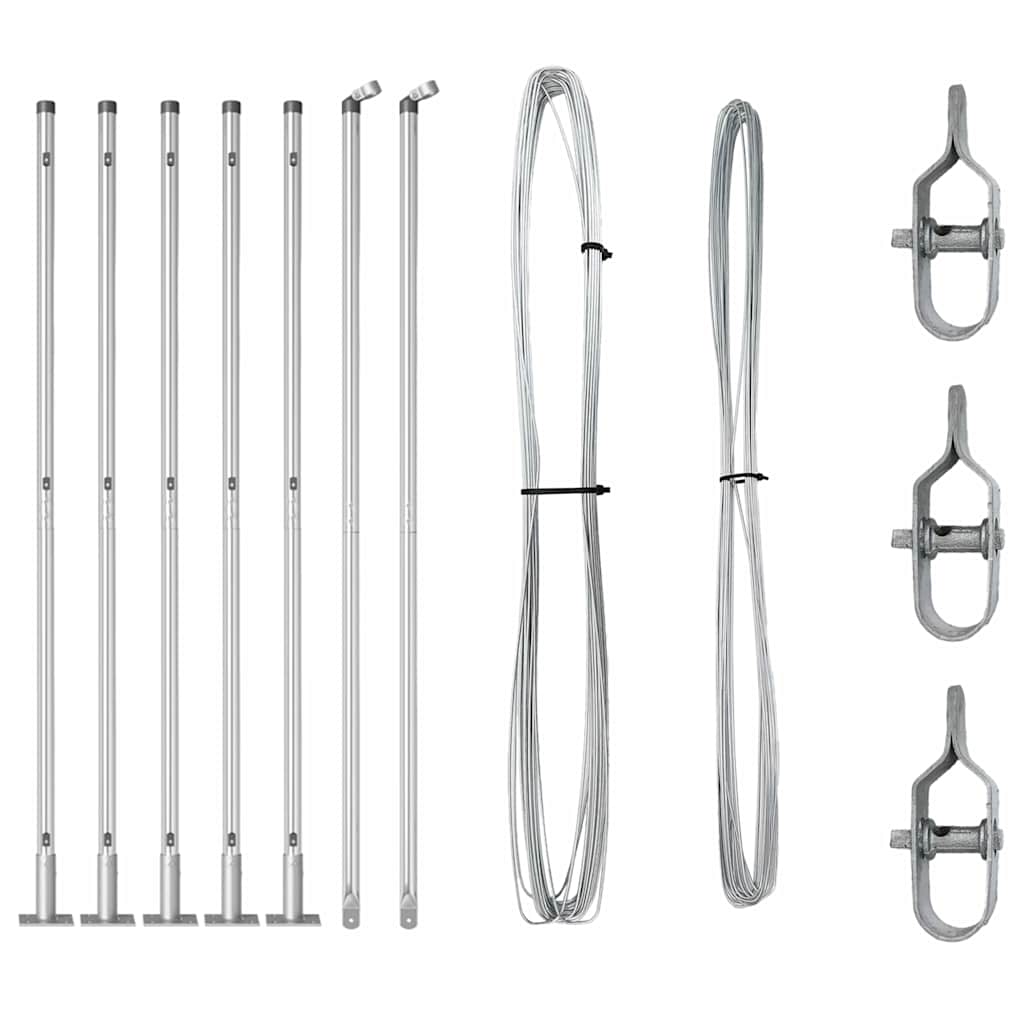 vidaXL Fence Post with Concrete Base 7 pcs Silver Powder-Coated Steel 5