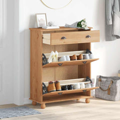 vidaXL Shoe Cabinet ASKIM Brown 85 x 35 x 108 cm Solid Pine Wood 4