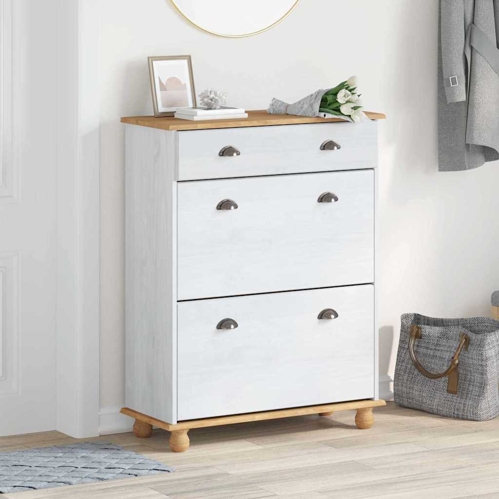 vidaXL Shoe Cabinet ASKIM White 85 x 35 x 108 cm Solid Pine Wood 1