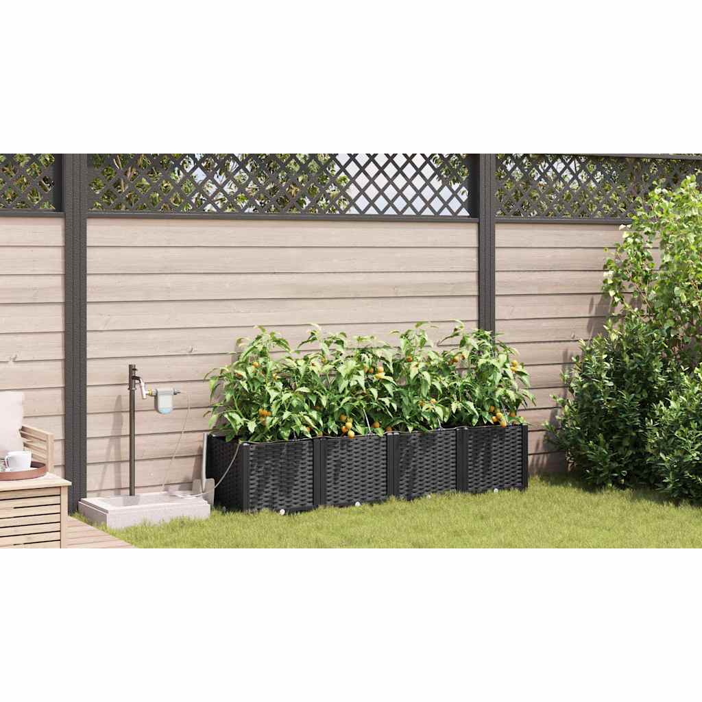 Garden Planter 4 pcs PP without Wheel Depth 40 cm Width 160 cm Black 37.5 cm