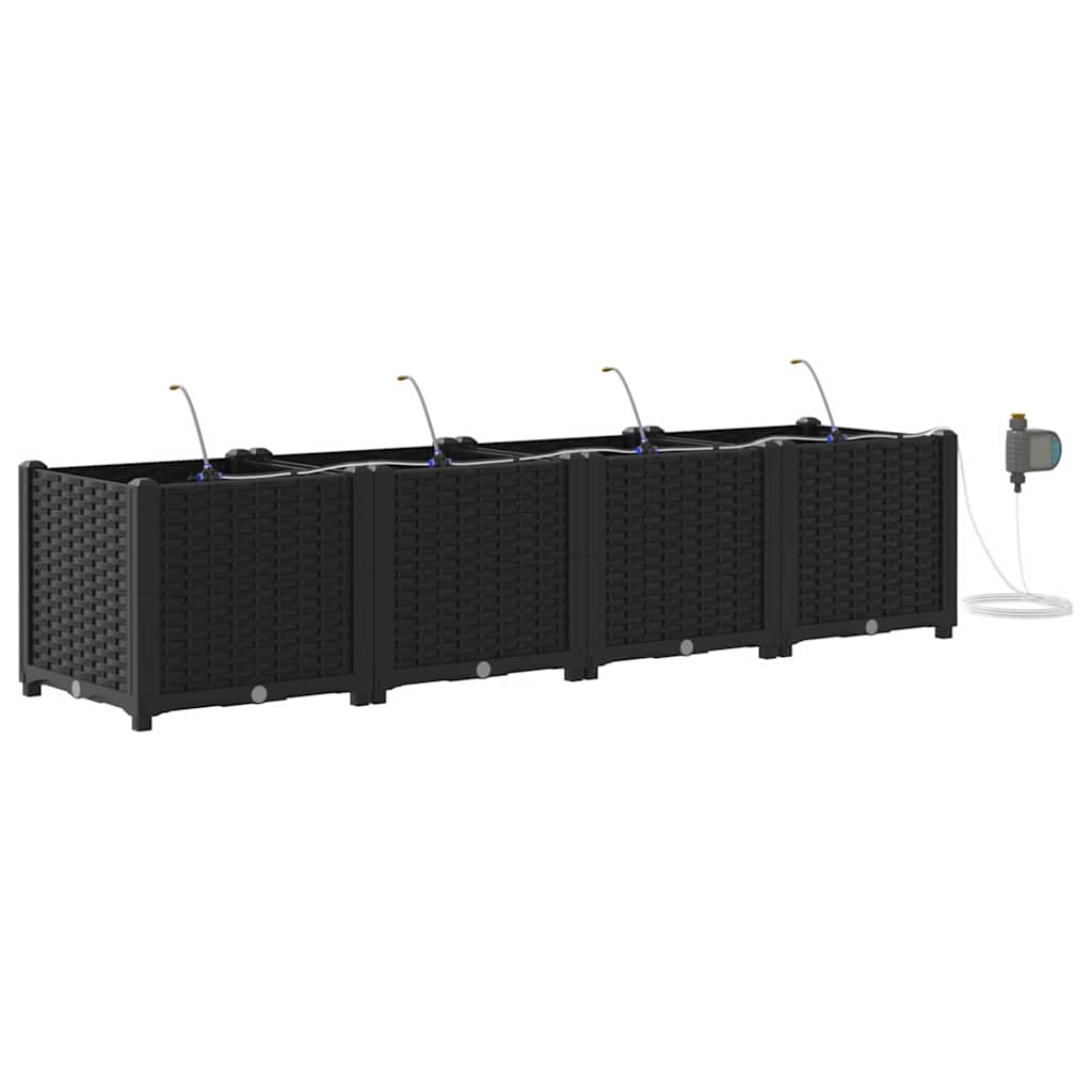 Garden Planter 4 pcs PP without Wheel Depth 40 cm Width 160 cm Black 37.5 cm