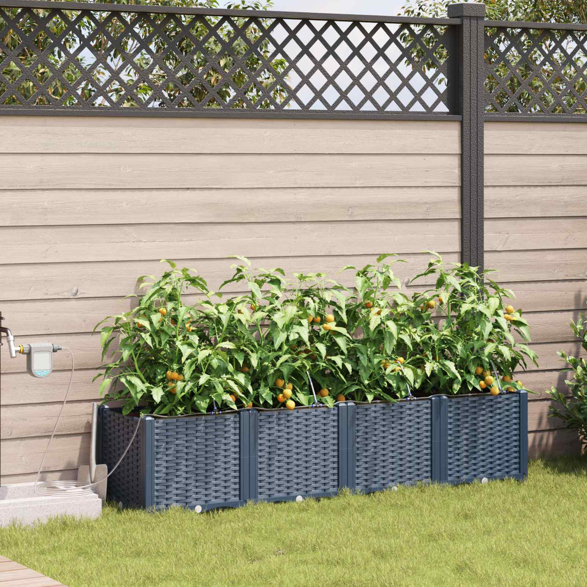Garden Planter 4 pcs PP without Wheel Depth 40 cm Width 160 cm Grey 37.5 cm