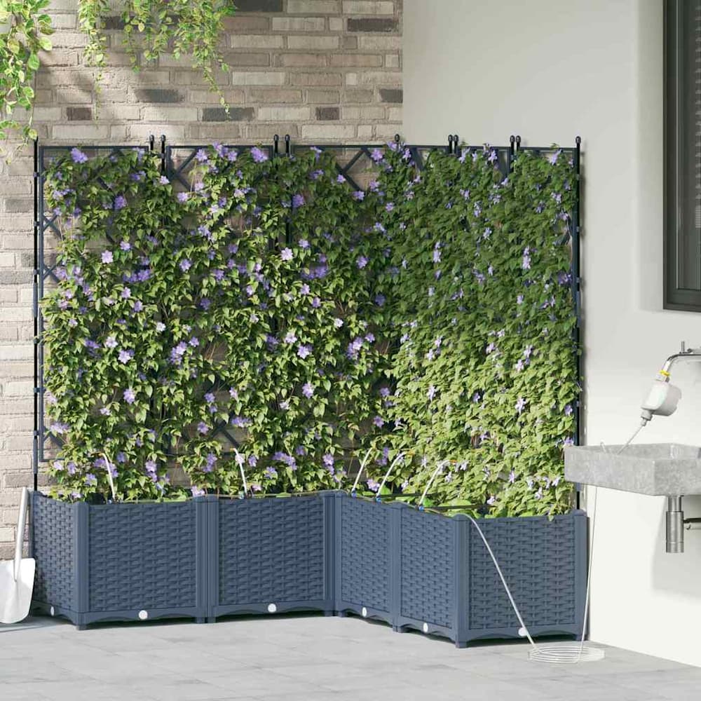 Garden Planter 5 pcs PP without Wheel Depth 120 cm Grey 142 cm