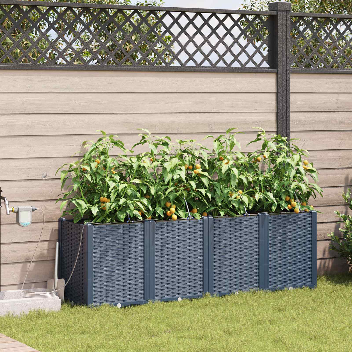 Garden Planter 4 pcs PP without Wheel Depth 40 cm Width 160 cm Grey 52 cm