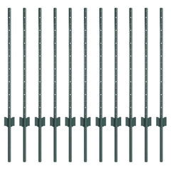 vidaXL Embedded Fence Post 11 pcs Green 120 cm Powder-Coated Steel 2