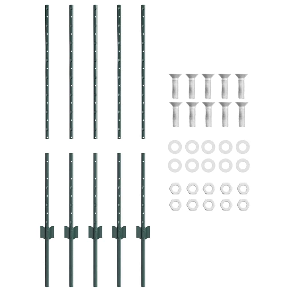 vidaXL Embedded Fence Post 5 pcs Green 140 cm Powder-Coated Steel 5