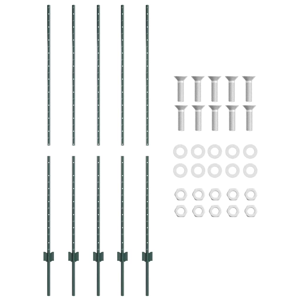 vidaXL Embedded Fence Post 5 pcs Green 200 cm Powder-Coated Steel 5