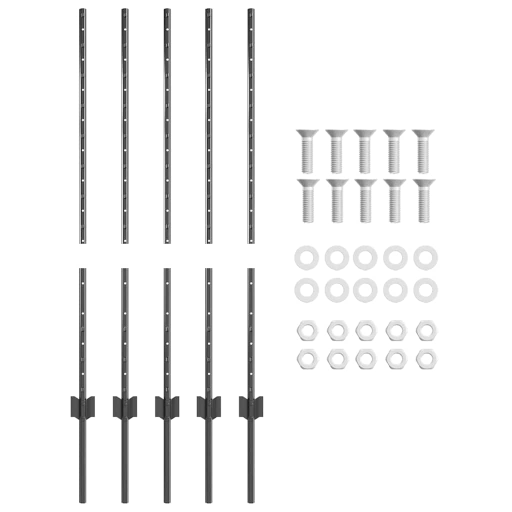 vidaXL Embedded Fence Post 5 pcs Grey 140 cm Powder-Coated Steel 5