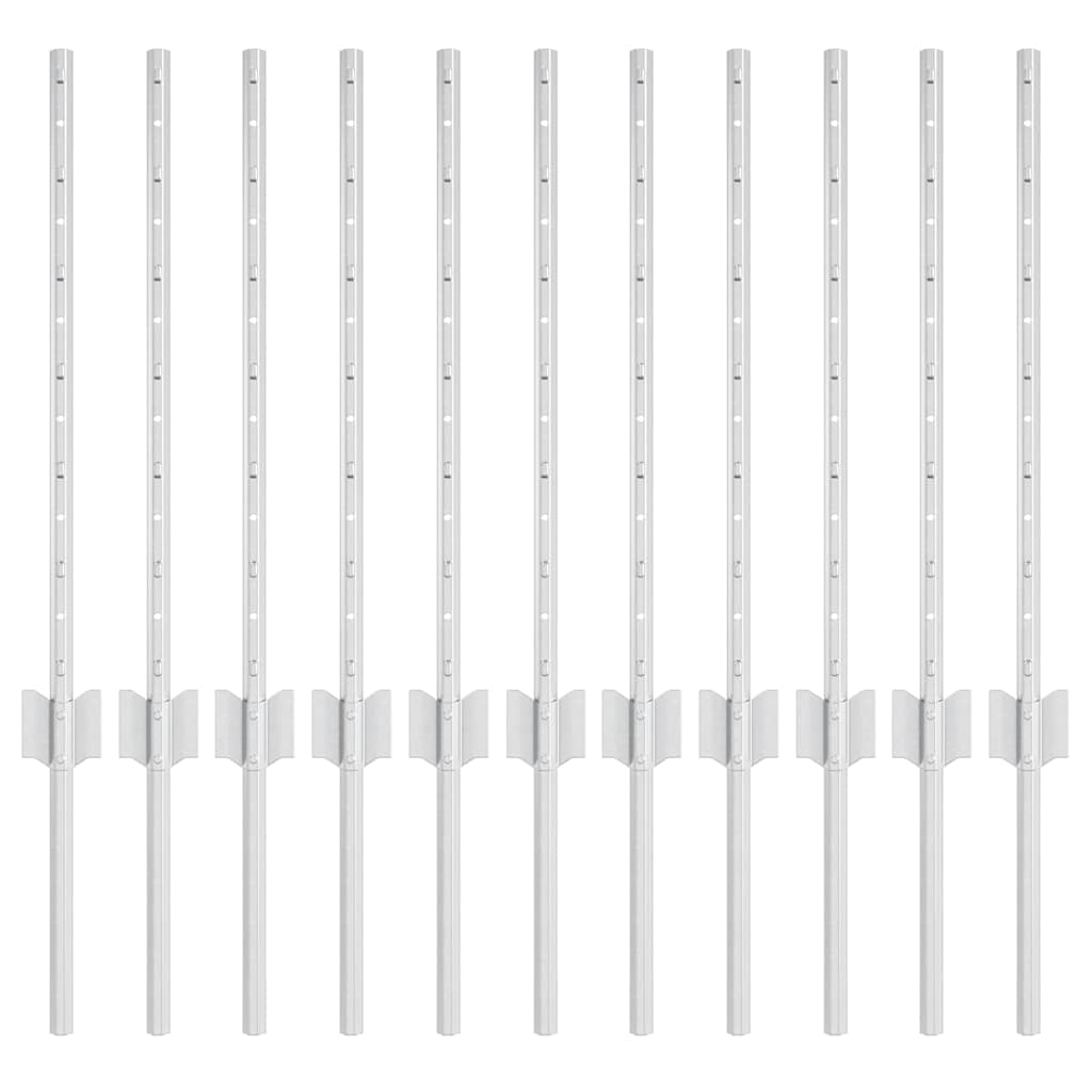 vidaXL Embedded Fence Post 11 pcs Silver 100 cm Powder-Coated Steel 2