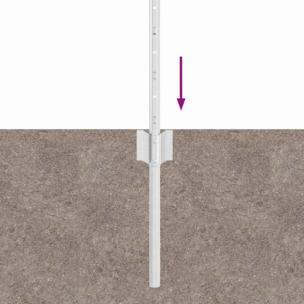 vidaXL Embedded Fence Post 11 pcs Silver 100 cm Powder-Coated Steel 6