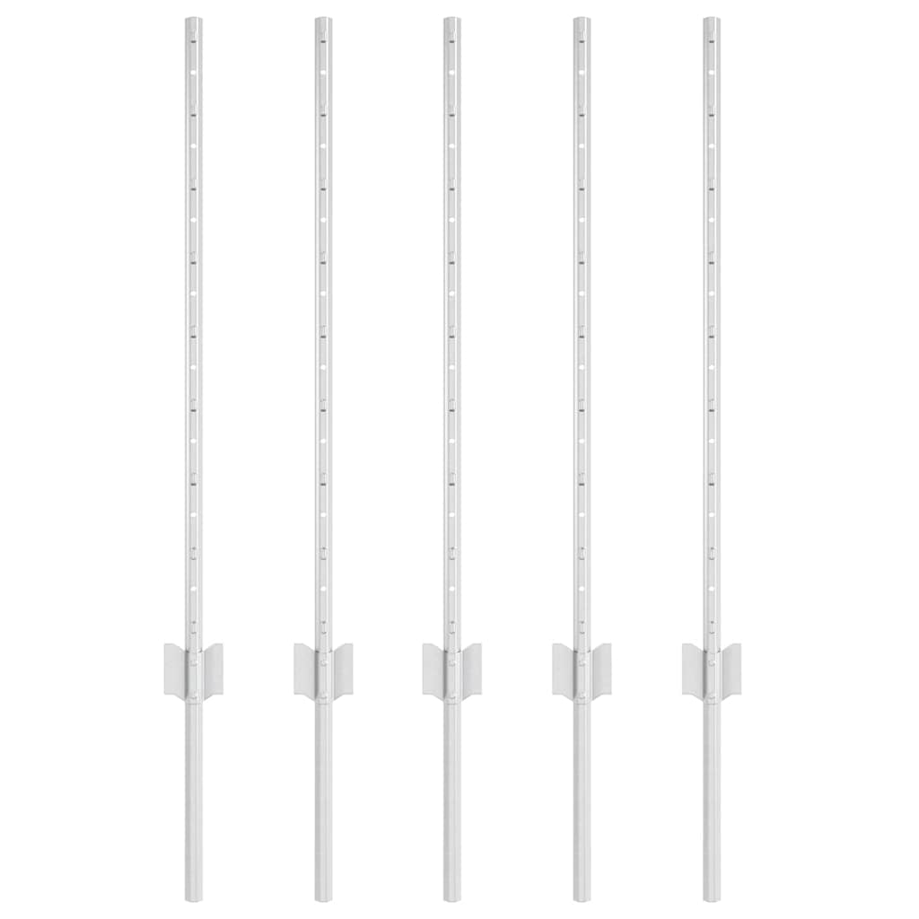 vidaXL Embedded Fence Post 5 pcs Silver 120 cm Powder-Coated Steel 2