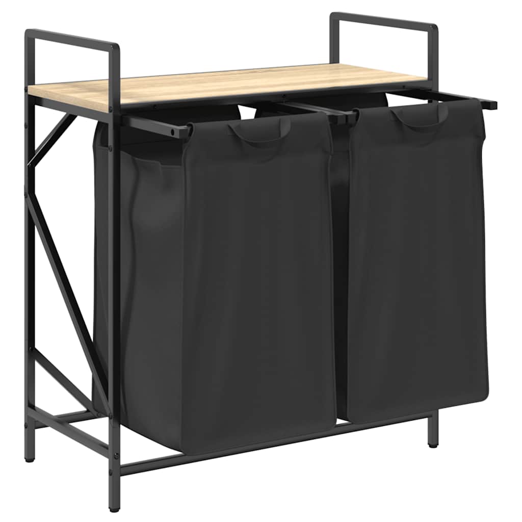 vidaXL Laundry Basket 2 Compartments with Shelf Sonoma Oak 5