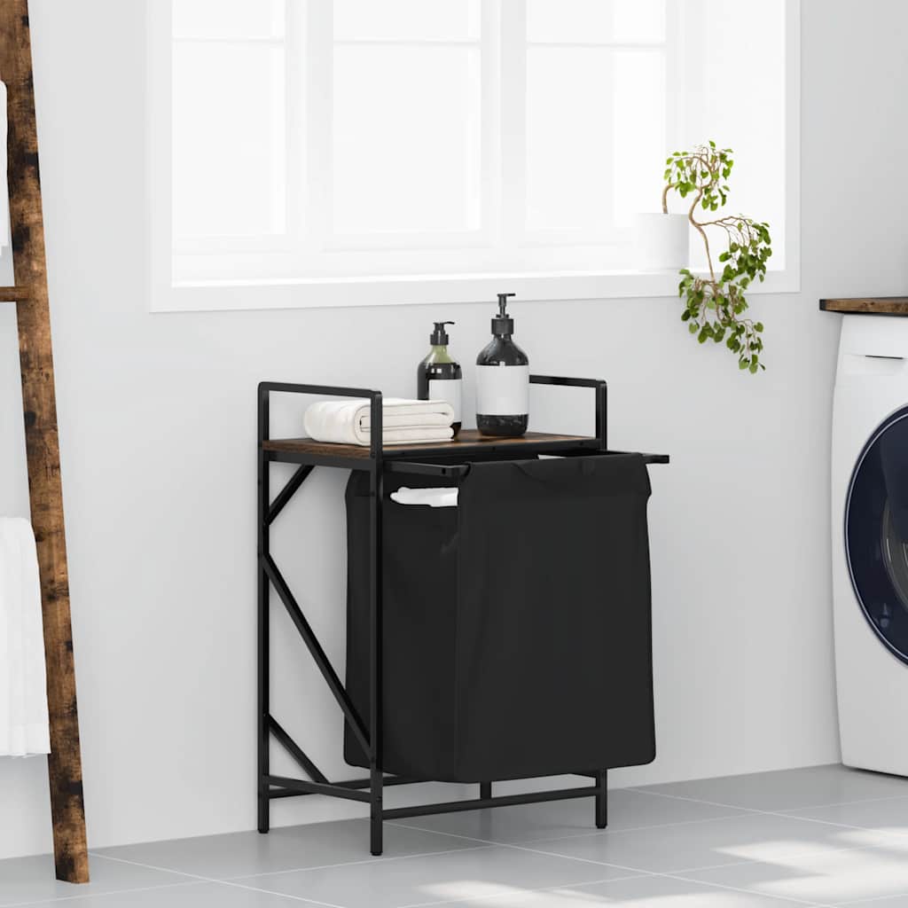 vidaXL Laundry Basket 1 Compartment with Shelf Smoked Oak 1