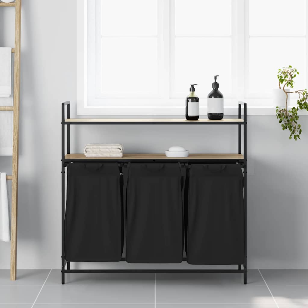 vidaXL Laundry Basket 3 Compartments with Shelves Sonoma Oak 3