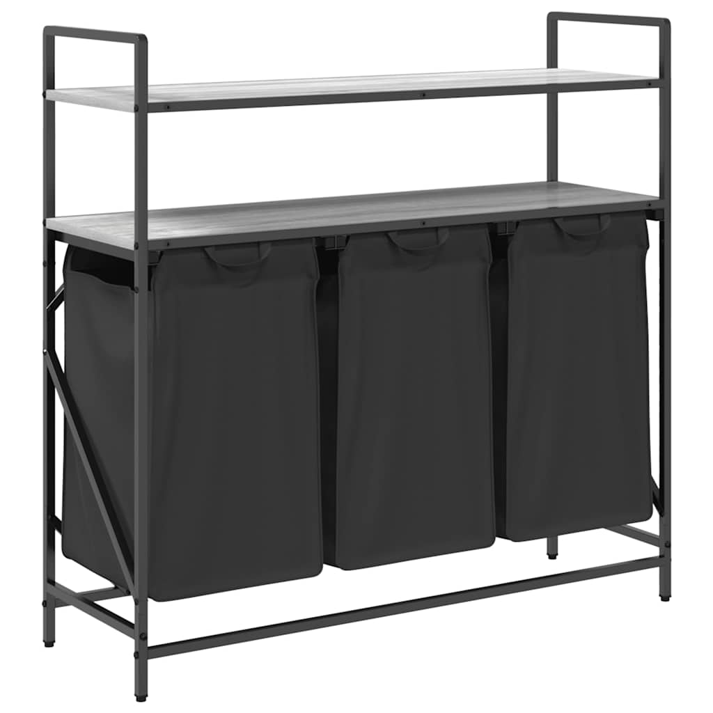 vidaXL Laundry Basket 3 Compartments with Shelves Grey Sonoma 2