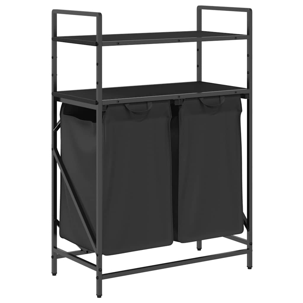 vidaXL Laundry Basket 2 Compartments with Shelves Black Oak 2