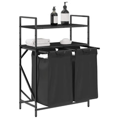 vidaXL Laundry Basket 2 Compartments with Shelves Black Oak 4