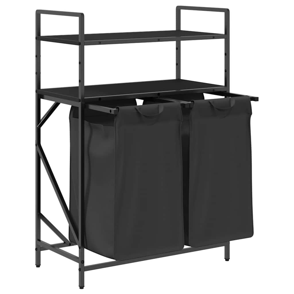 vidaXL Laundry Basket 2 Compartments with Shelves Black Oak 5