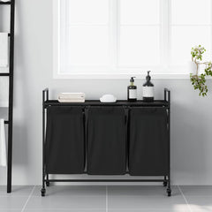 vidaXL Laundry Basket 3 Compartments with Wheels Black Oak 3
