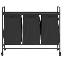 vidaXL Laundry Basket 3 Compartments with Wheels Black Oak 6