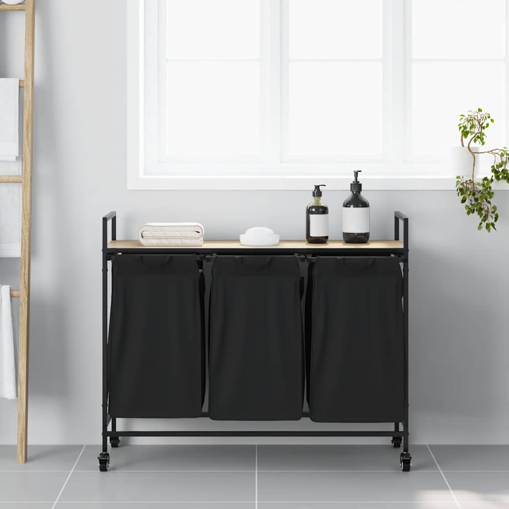 vidaXL Laundry Basket 3 Compartments with Wheels Sonoma Oak 3