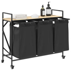 vidaXL Laundry Basket 3 Compartments with Wheels Sonoma Oak 4