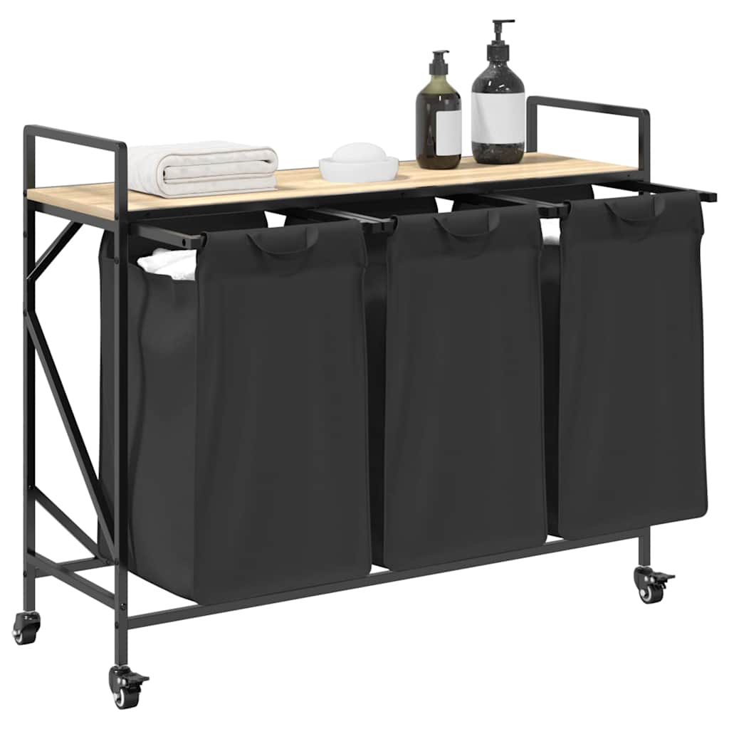 vidaXL Laundry Basket 3 Compartments with Wheels Sonoma Oak 4