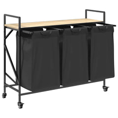 vidaXL Laundry Basket 3 Compartments with Wheels Sonoma Oak 5