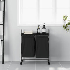 vidaXL Laundry Basket 2 Compartments with Wheels Black Oak 3