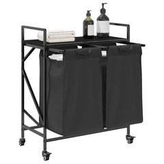 vidaXL Laundry Basket 2 Compartments with Wheels Black Oak 4