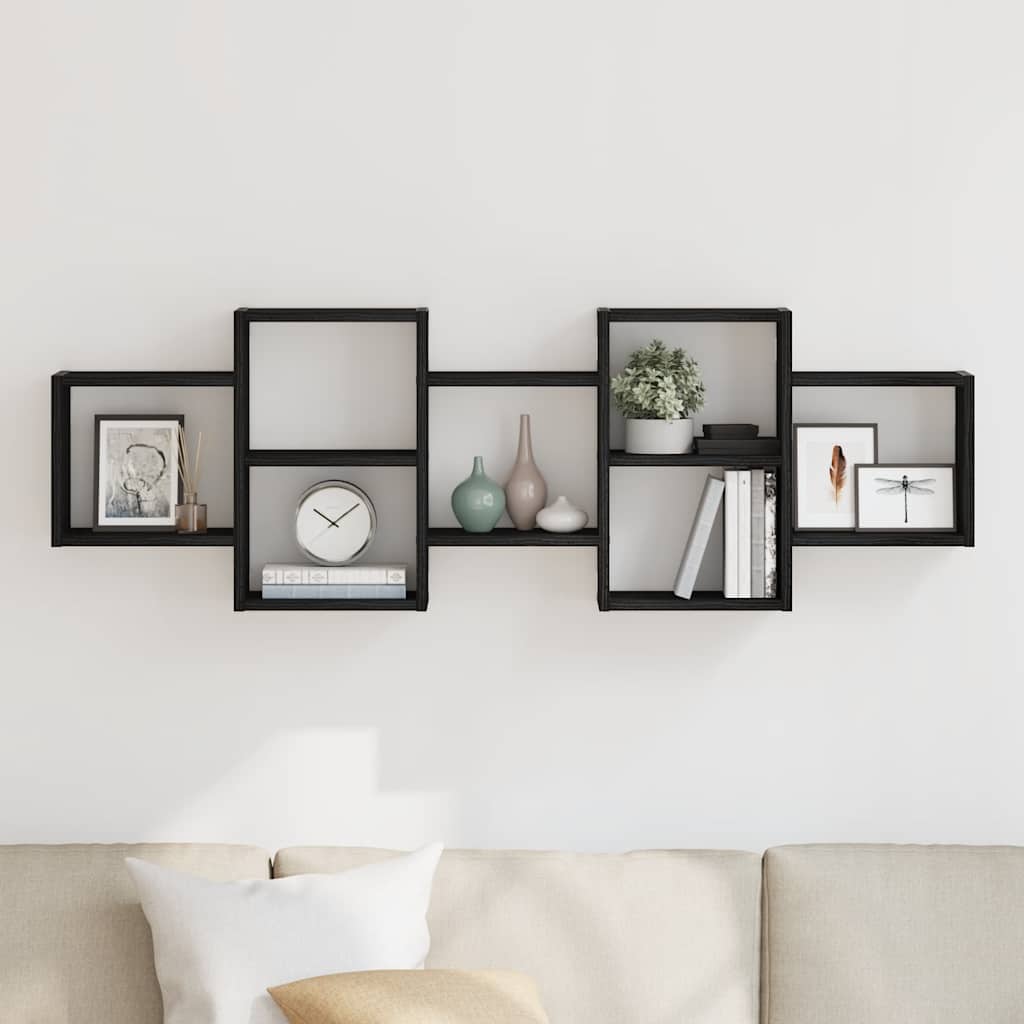 vidaXL Wall Shelf Black Oak 129x18x42 cm Engineered Wood 3