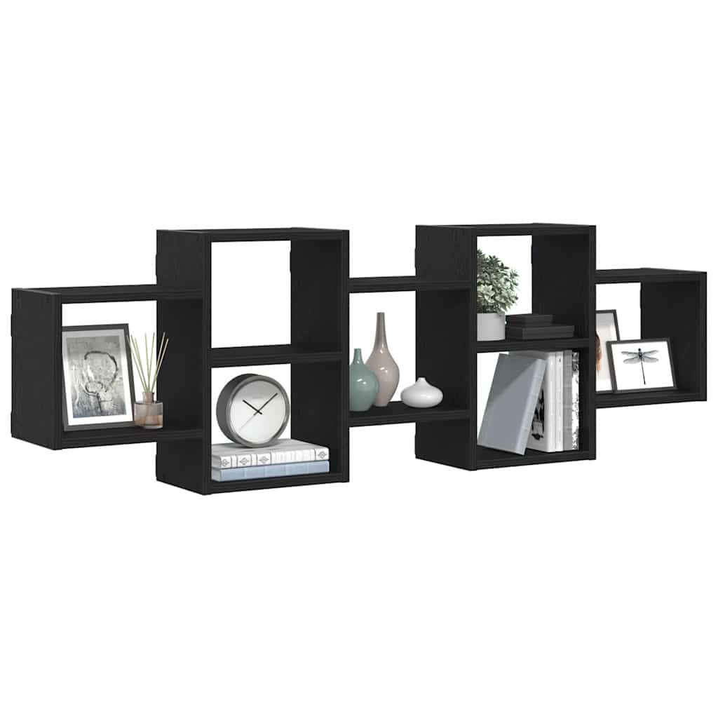 vidaXL Wall Shelf Black Oak 129x18x42 cm Engineered Wood 4
