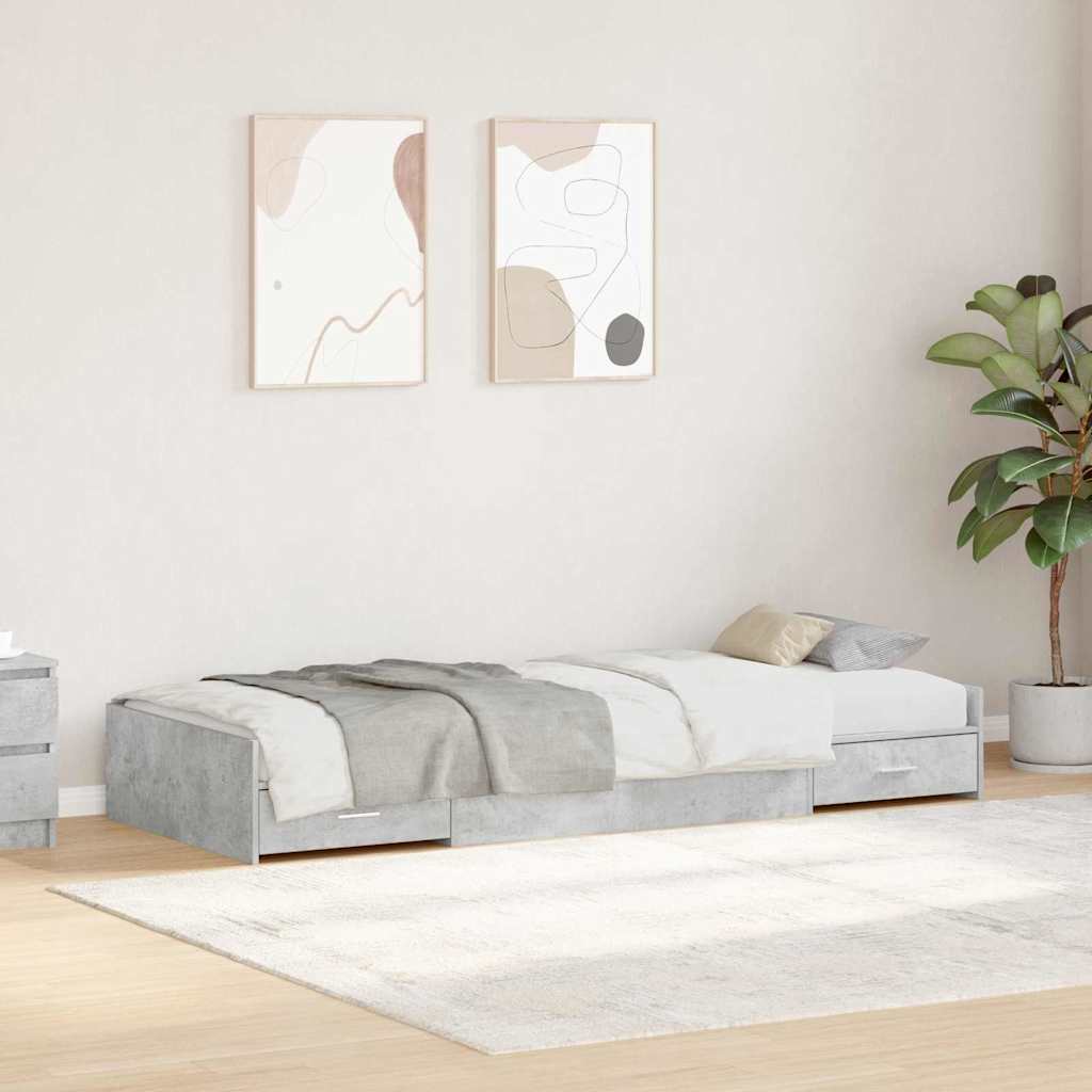 Bed Frame with Drawer 90 x 200 cm Engineered Wood Concrete grey