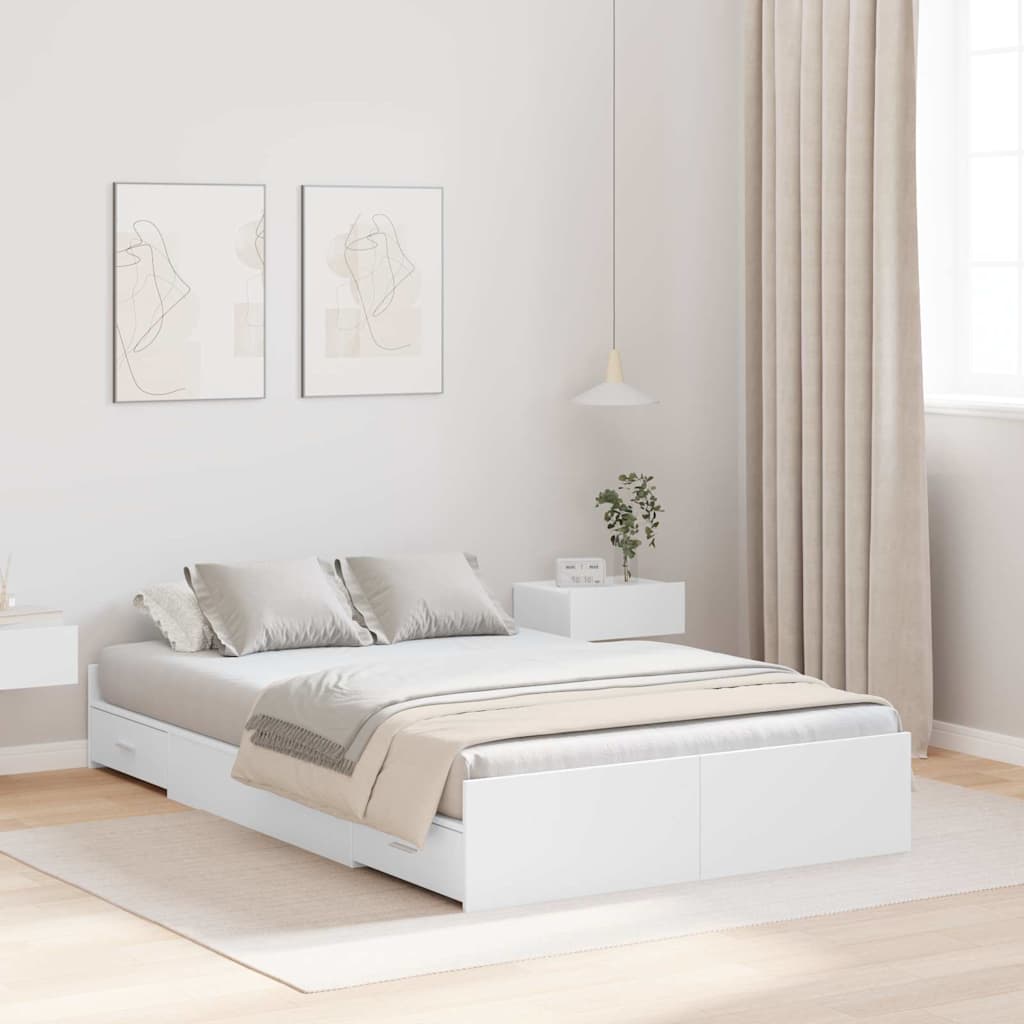 Storage Bed Frame 120 x 200 cm Engineered Wood White