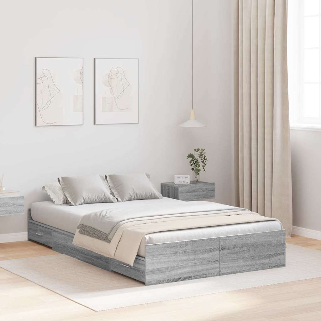 Storage Bed Frame 120 x 200 cm Engineered Wood Grey sonoma