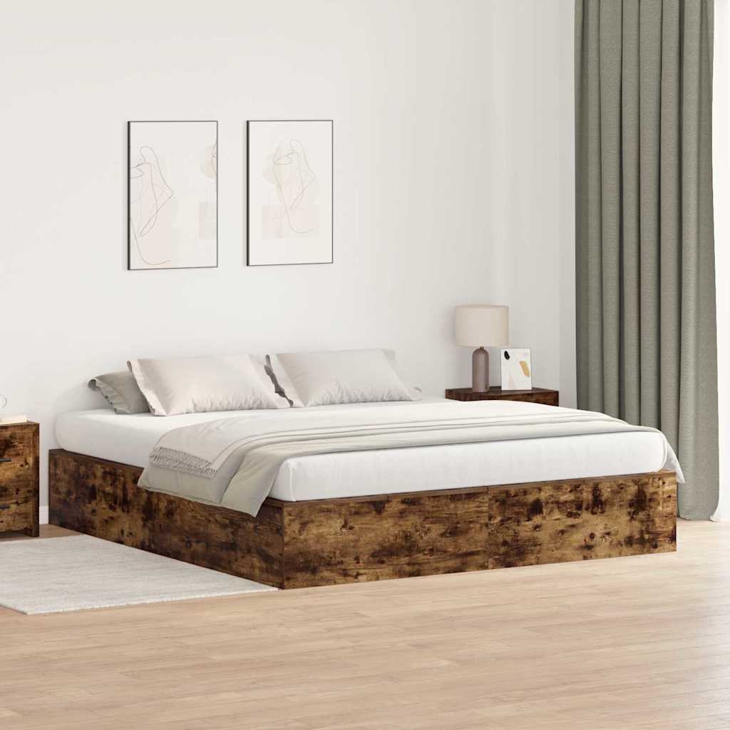 Storage Bed Frame Engineered Wood Length 200 cm Smoked Oak 200 cm
